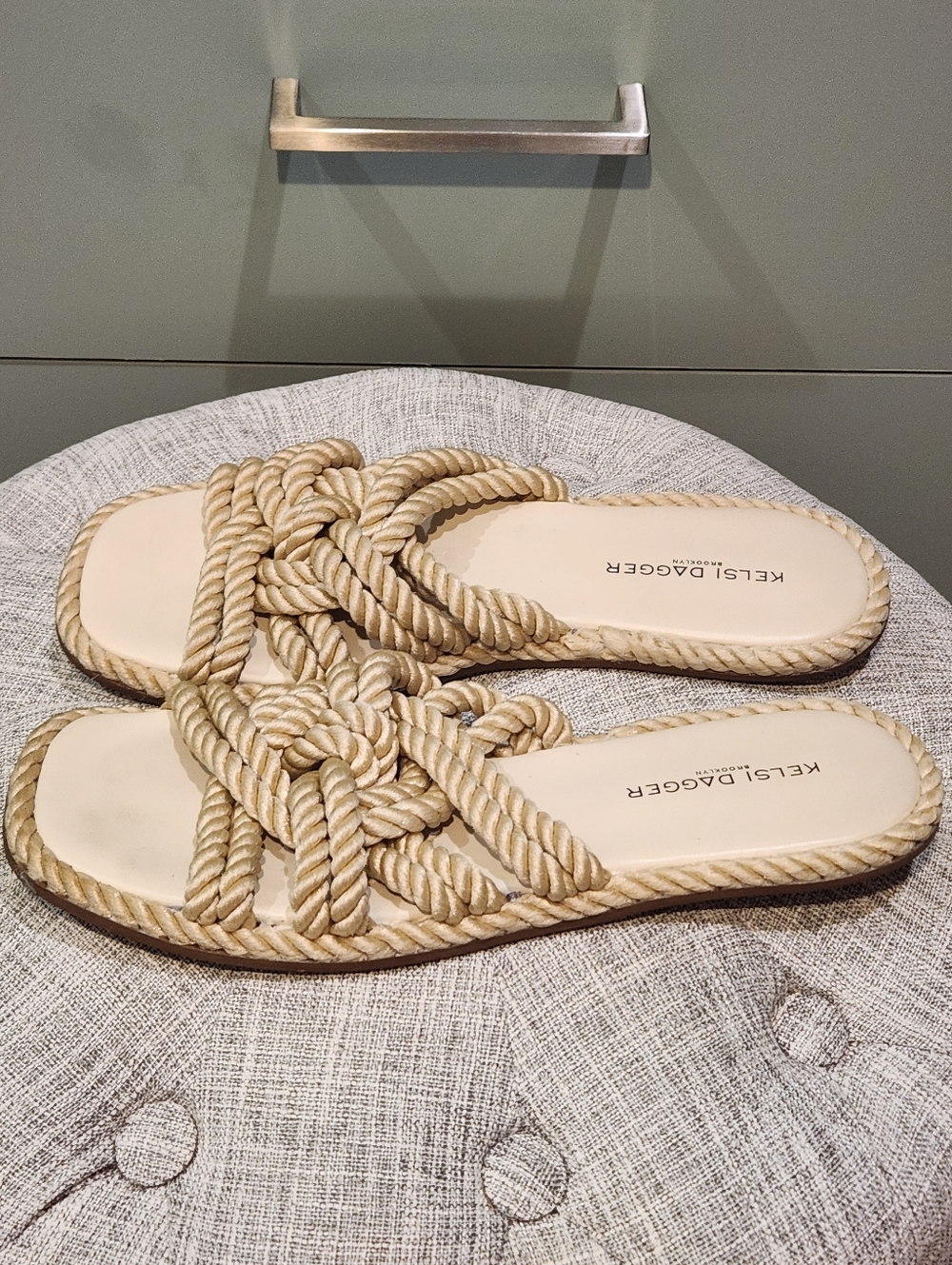 Kelsi Dagger Braided Rope Slide Sandals - Natural Beige